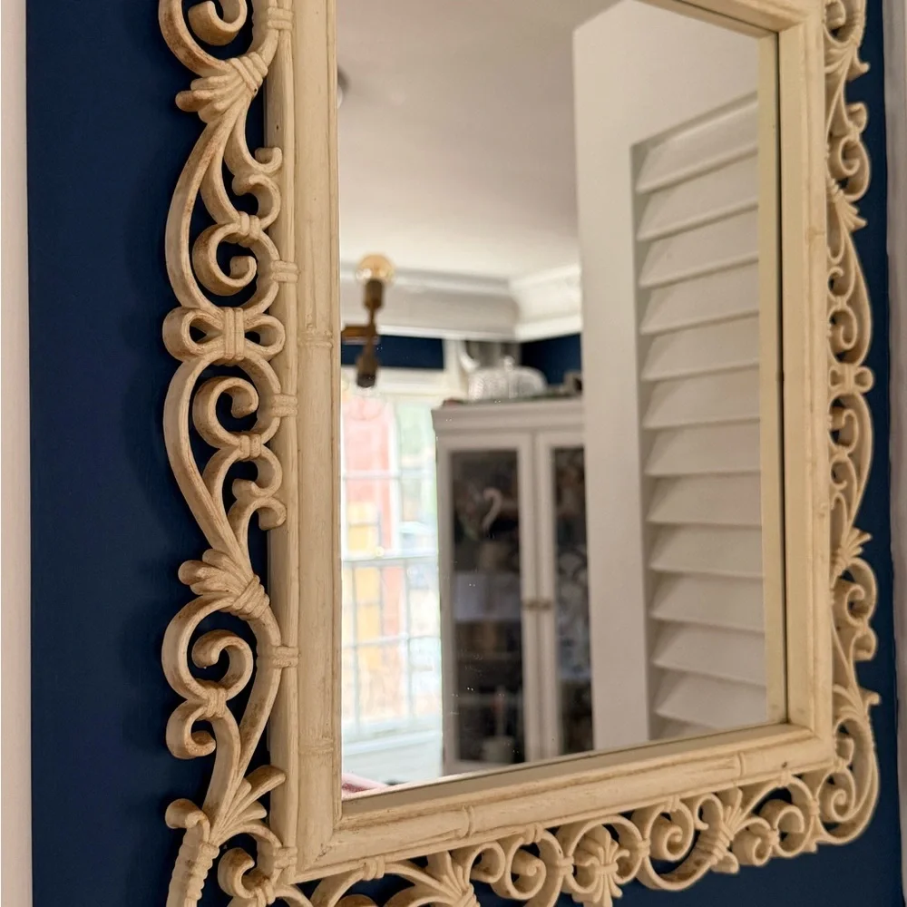 Romantic Vintage Syroco Elegant Cream Scrolls Baroque Style Wall Mirror